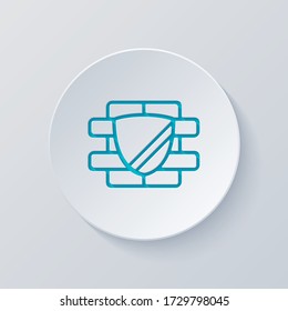 Shield and wall, building protection, outline design. Cut circle with gray and blue layers. Paper style