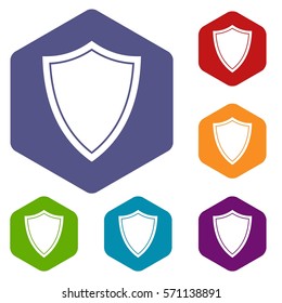 Shield for war icons set rhombus in different colors isolated on white background