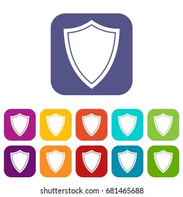 Shield for war icons set vector illustration in flat style in colors red, blue, green, and other