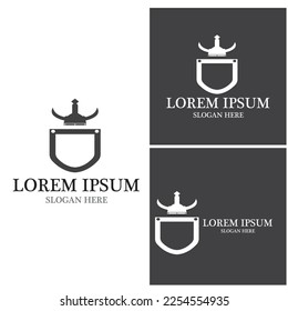 Shield War Spartan Helmet Logo Template Vector