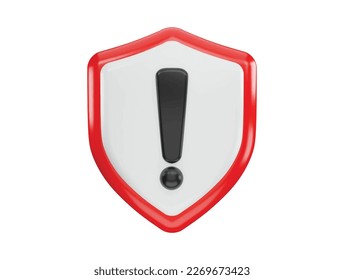 Shield with warning icon 3d rendering vector illustration