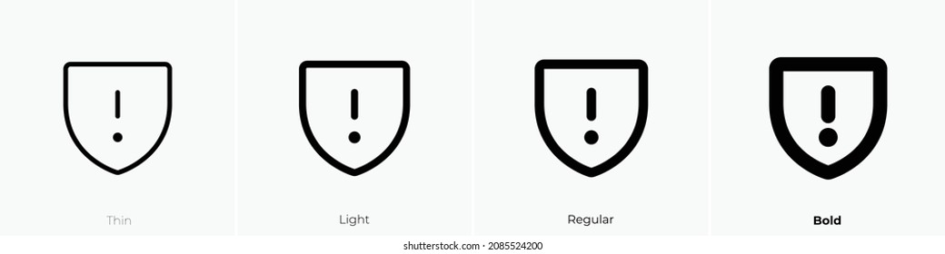 shield warning icon. Thin, Light Regular And Bold style design isolated on white background