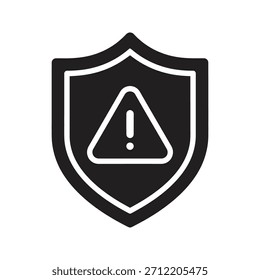 Escudo con el concepto de diseño del icono de la señal de advertencia que representa la solución del problema de la advertencia de la seguridad cibernética de la protección de datos de la alerta de seguridad