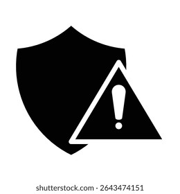 Shield and warning triangle icon for security alert. This minimal design represents protection, caution, or system alert.