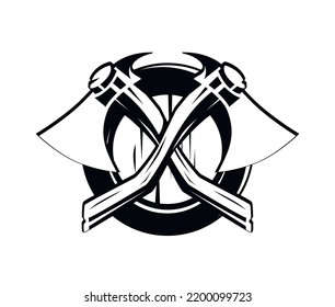 Shield with Warrior Axes in Black and White, Coat of Arms Vector illustrations for Logo or Tattoo.