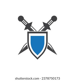 Shield wars with Sword logo design vector illustration