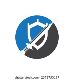 Shield wars with Sword logo design vector illustration