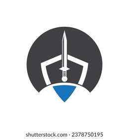 Shield wars with Sword logo design vector illustration