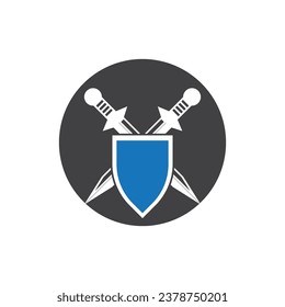 Shield wars with Sword logo design vector illustration
