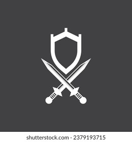 Shield wars with Sword logo design vector illustration