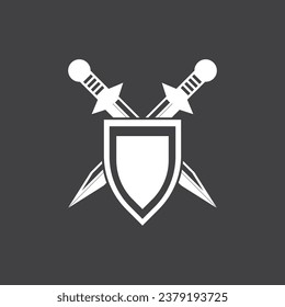 Shield wars with Sword logo design vector illustration