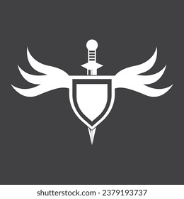 Shield wars with Sword logo design vector illustration