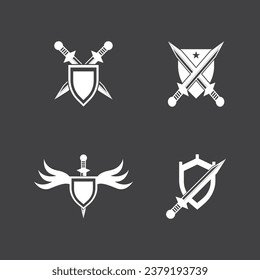 Shield wars with Sword logo design vector illustration