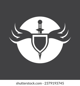 Shield wars with Sword logo design vector illustration