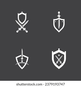 Shield wars with Sword logo design vector illustration