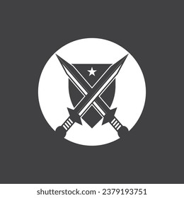 Shield wars with Sword logo design vector illustration