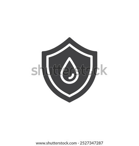 Shield with water droplet vector icon. filled flat sign for mobile concept and web design. Waterproof Shield glyph icon. Protection against water symbol, logo illustration. Vector graphics