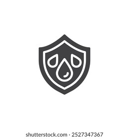Escudo con el icono del Vector de las gotitas de agua. cartel plano lleno para el concepto móvil y el Diseño web. Icono de glifo de protección de agua. Símbolo, ilustración del logotipo. Gráficos de Vector
