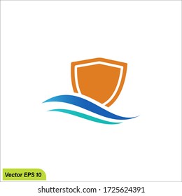 shield and wave icon safety sea illustration vector eps 10