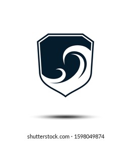 Shield and Wave of Water Icon Vector Logo Template, EPS 10