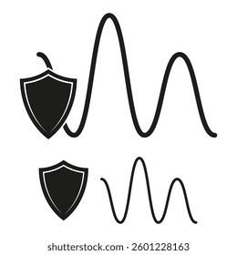 Shield with waves. Security protection icon. Wavy line symbol. Black vector illustration.