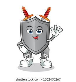 shield waving mascot vector cartoon illustration