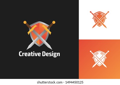 shield and weapon 3d logo design. vector logo for game studio or gaming