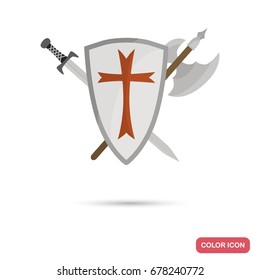 The shield and weapon of the knight of the crusade color flat icon for web and mobile design