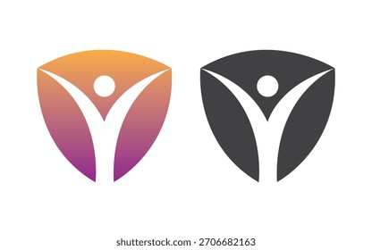 Shield Wellness human Person Leaf Shape Logo Design Health Vitality Freedom Nature Icon Vector Template