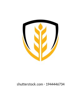 Shield wheat flat logo template suitable for organic product symbol, food icon, rice label, foodstuffs, bakery store and others