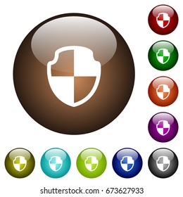 Shield white icons on round color glass buttons