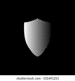 shield - white vector icon;  halftone illustration