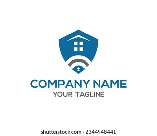Shield wifi home logo design vector template.