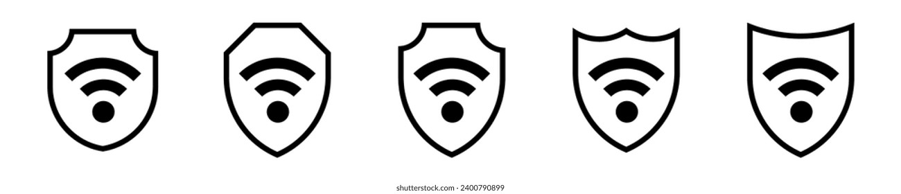 Shield wifi vpn line icon . Protection ssl secure vector sign. Cyber Security and privacy symbol.