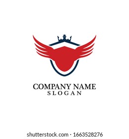 Blindaje, ala y corona para el vector de plantillas de logotipos comerciales, Emblema, concepto de diseño, símbolo creativo, icono
