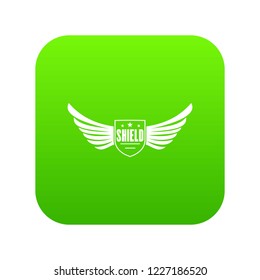 Shield wing icon green vector isolated on white background