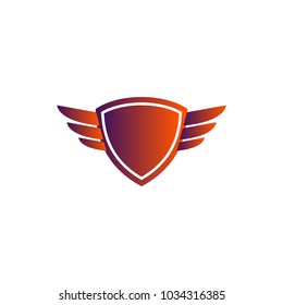 shield with wing logo design in gradient color style on white background, shield with wing icon, logo design template, symbol for company