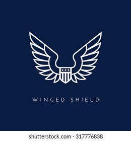 Shield with wing. Template for logo, label, emblem, sign, stamp. Vector illustration.