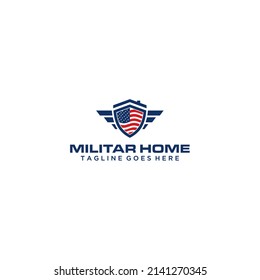 Design des amerikanischen Militärhauses und des Immobilienlogos
