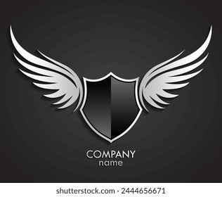 shield with wings beautiful silver black heraldry logo