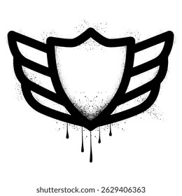 Shield with wings with black spray paint graffiti