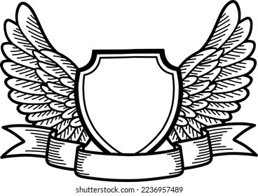 shield and wings emblem vector vintage hand draw for logo design