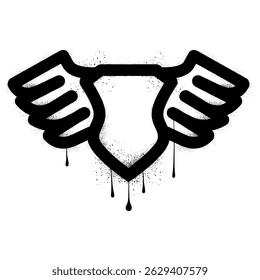 Shield and wings graffiti with black spray paint