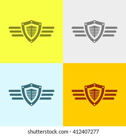 Shield & Wings Icon on Four Different Backgrounds. Eps-10.