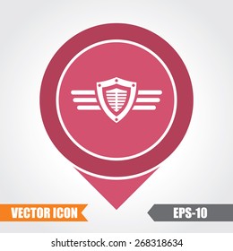 Shield & Wings Icon On Map Pointer. Eps.-10.