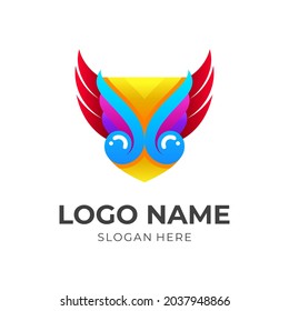 Design-Vektor für Schild und Flügel, einfacher 3D-Stil