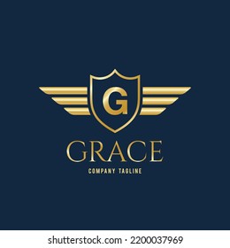 Shield With Wings logo icon with capital alphabet letters - G. 