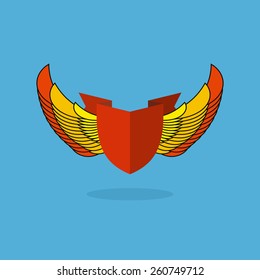 shield with wings and ribbon. heraldic shapes