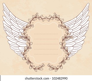 Shield with wings. vintage frame. Vector illustration.