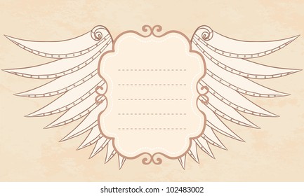 Shield with wings. vintage frame. Vector illustration.